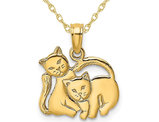 10K Yellow Gold Two Kittens Pendant Necklace with Chain